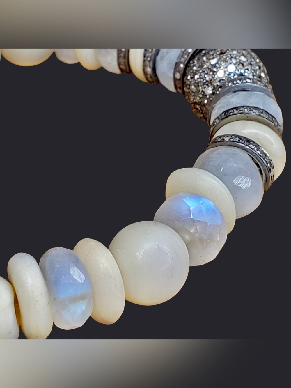 new Moonstone Bone Diamond Beaded Bracelet - Picture 5 of 17